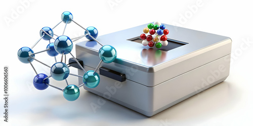 Molecular Level Vote Verifier Concept: Macro View of a Device Scanning Ballot for Authenticity with Atomic Structures and Scientific Data Overlays photo