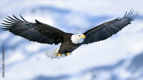 Majestic Bald Eagle Soaring in Clear Blue Sky