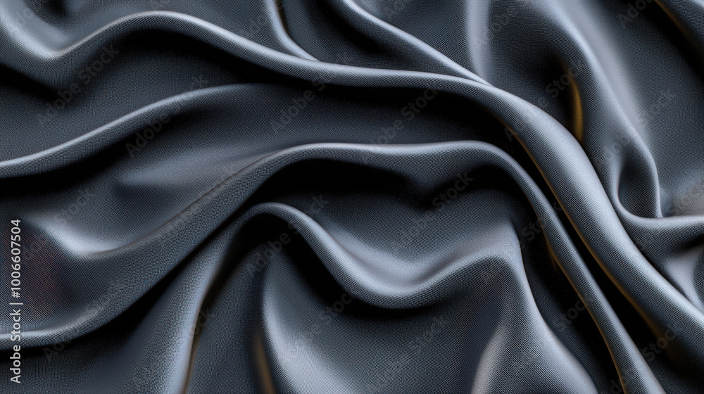 Fototapeta premium Luxurious dark black fabric with smooth, flowing folds, showcasing its rich texture and elegant appearance. Perfect for upholstery or fashion design