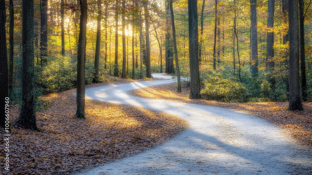 Tranquil Winding Path Through Autumn Forest