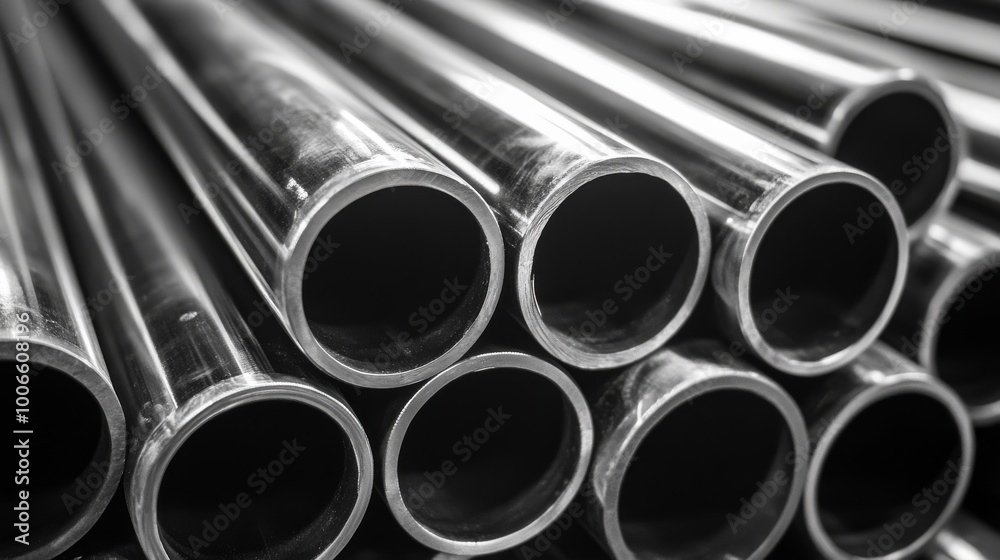 Monochrome Image of Steel Pipes with Textured Surfaces Monochrome Image of Steel Pipes with Textured Surfaces