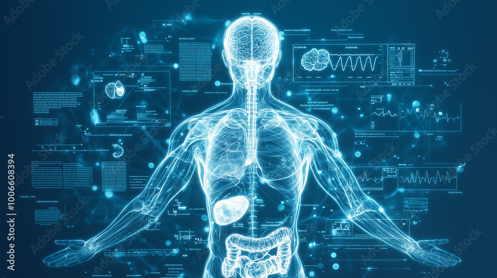 AI-driven medical technology monitoring patient data in real-time, visualized with holographic health stats and interconnected global health networks. photo AI-driven medical technology monitoring patient data in real-time, visualized with holographic health stats and interconnected global health networks. photo
