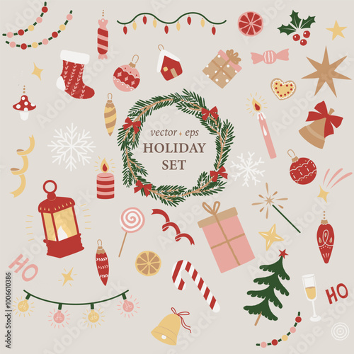 New Year's, Christmas and holiday element set