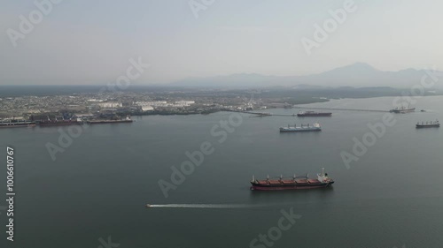 Ships waiting to operate at the Port of Paranaguá.