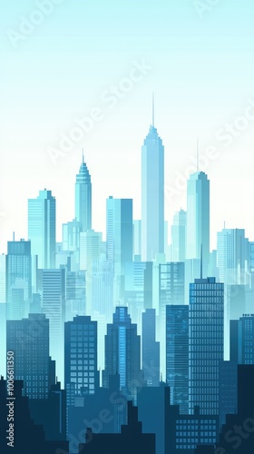A modern city skyline, featuring tall buildings under a serene blue sky, perfect for urban projects and illustrations.