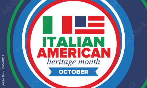 Italian American Heritage Month. Happy holiday celebrate annual in October. Italy and United States flag. Culture month. Patriotic design. Poster, card, banner, template. Vector illustration