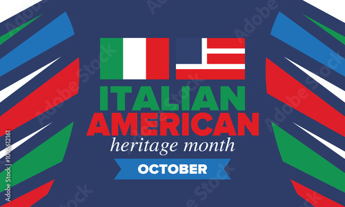 Italian American Heritage Month. Happy holiday celebrate annual in October. Italy and United States flag. Culture month. Patriotic design. Poster, card, banner, template. Vector illustration