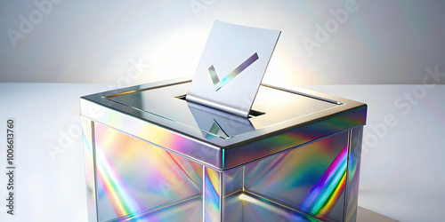 Wallpaper Mural Floating Holographic Ballot with Glowing Checkmark in Space � Enchanting Conceptual Photo Stock Image Featuring Rotating Candidate Options on White Background Torontodigital.ca