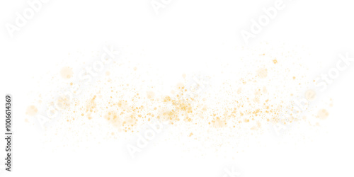 A luminous bokeh that gently shimmers with golden light. Light abstract glowing lights. Glowing bokeh effect isolated. Christmas background made of glowing dust. PNG.