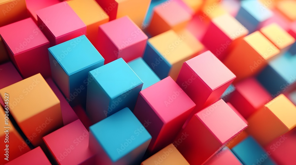 Multicolor boxes abstract background 3D render illustration. 