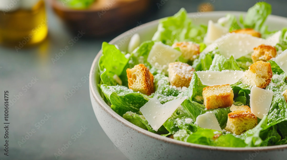 Fresh Caesar salad with croutons and Parmesan cheese Fresh Caesar salad with croutons and Parmesan cheese