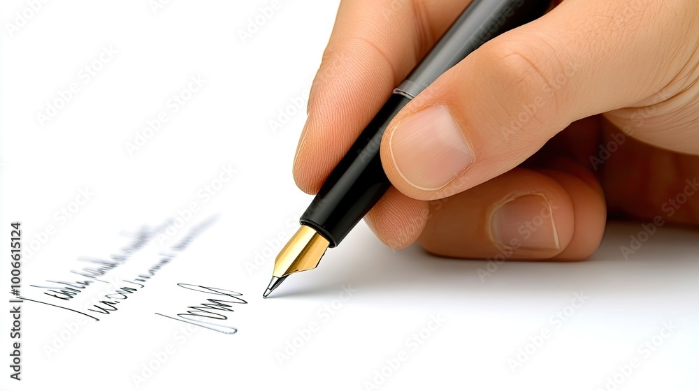Hand Holding Fountain Pen Writing on Paper Hand Holding Fountain Pen Writing on Paper