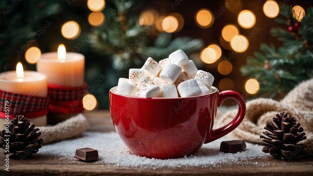 Hot chocolate in the winter, Christmas background