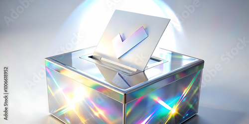 Wallpaper Mural Floating Holographic Ballot with Magical Checkmark: Close-Up of Rotating Candidate Options on White Background - Innovative Photo Stock Concept Torontodigital.ca