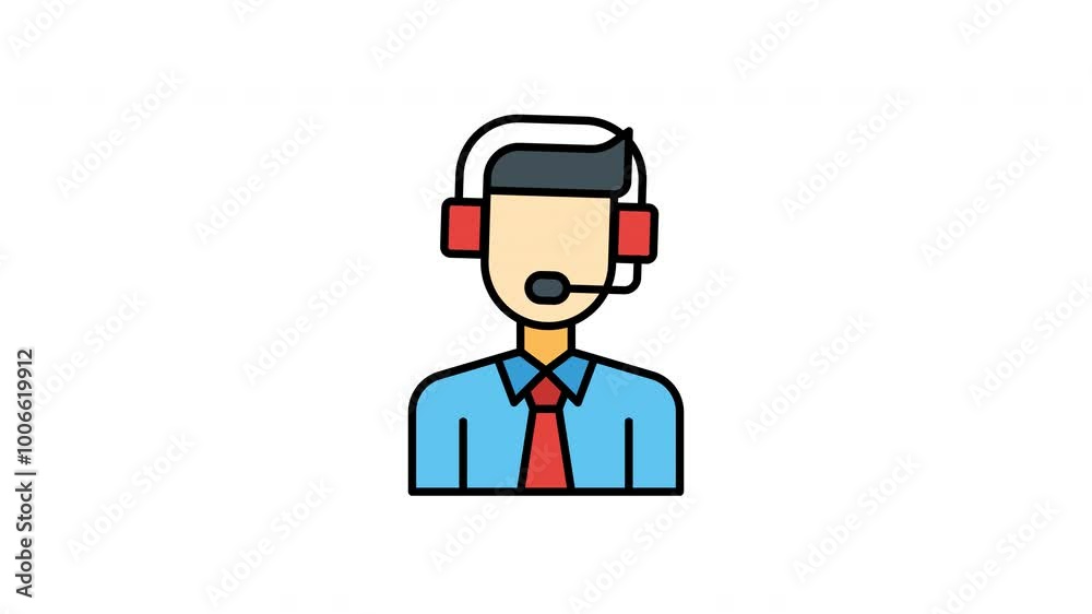 Animated male customer service representative in headset and tie, suitable for ecommerce, business websites, customer service training materials, and corporate presentations Animated male customer service representative in headset and tie, suitable for ecommerce, business websites, customer service training materials, and corporate presentations