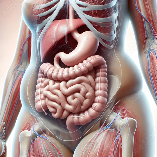 3D showing how excess fat accumulates in various parts of the body in a person with obesity. buildup of fat around the abdomen, thighs, arms, and internal organs like the liver (visceral fat).