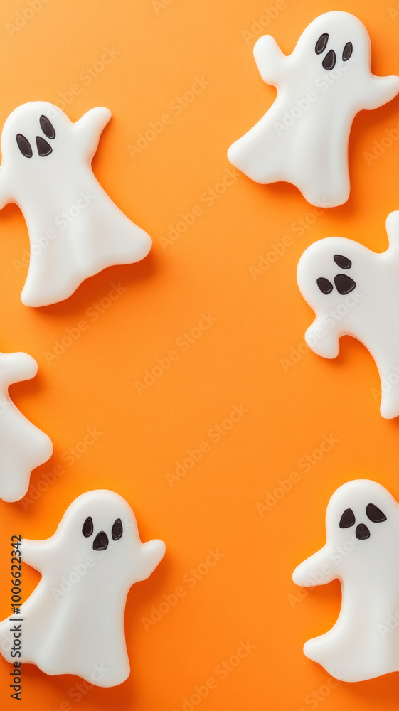 Empty Halloween picture frame on color background with bats, ghosts and pumpkin Empty Halloween picture frame on color background with bats, ghosts and pumpkin