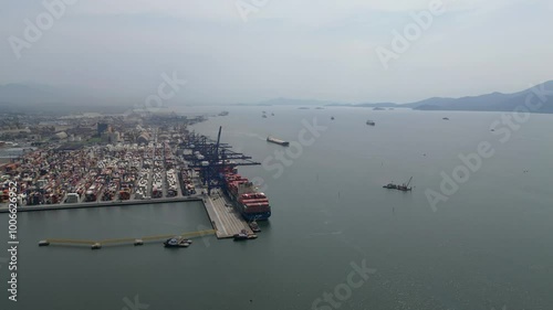 Aerial view of the Port of Paranaguá in operation.