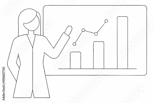 Businesswoman Analyzing Market Trends with a Vector Illustration for Insightful Strategies
