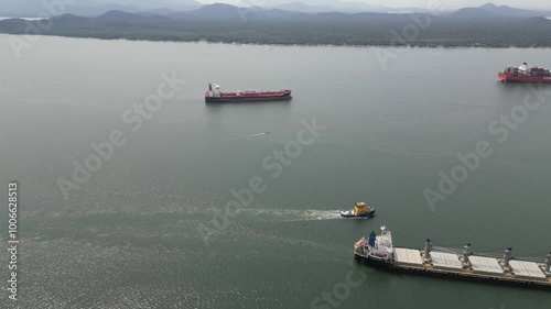 Ships waiting to operate at the Port of Paranaguá.
