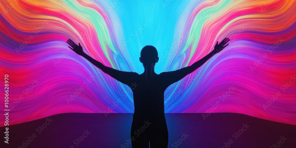a person standing in front of a colorful background a person standing in front of a colorful background