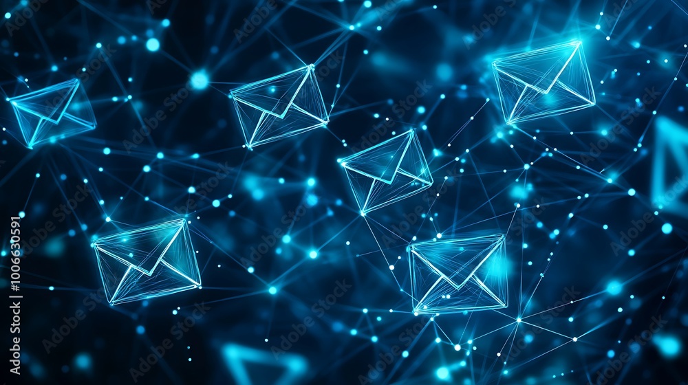 Digital Network of Glowing Email Icons Digital Network of Glowing Email Icons