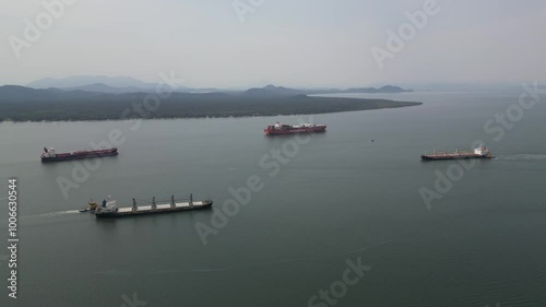 Ships waiting to operate at the Port of Paranaguá.