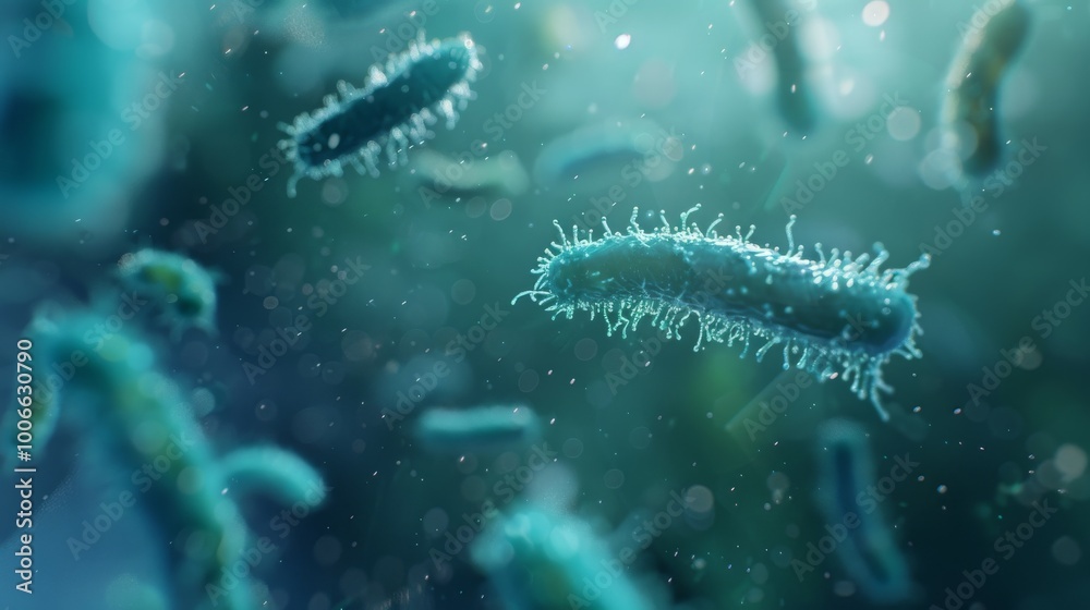bacteria cells floating in a liquid environment