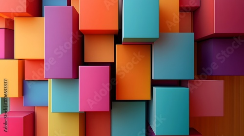 Multicolor boxes abstract background 3D render illustration. 