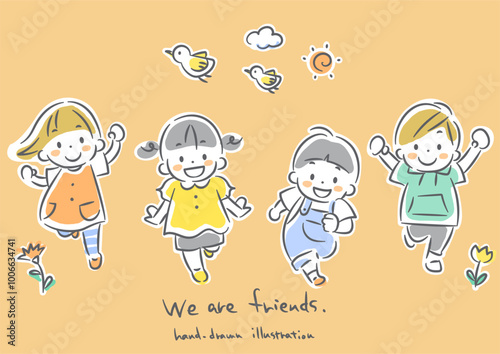 happy children , cute hand-drawn illustration