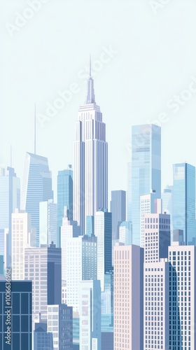 A vibrant city skyline featuring iconic skyscrapers, showcasing modern architecture against a clear sky.