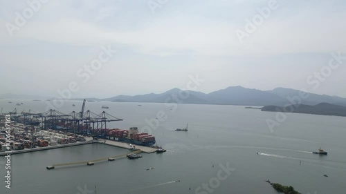 Aerial view of the Port of Paranaguá in operation.