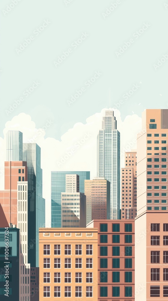 Fototapeta premium A vibrant city skyline showcasing modern architecture against a soft blue sky, symbolizing urban growth and development.