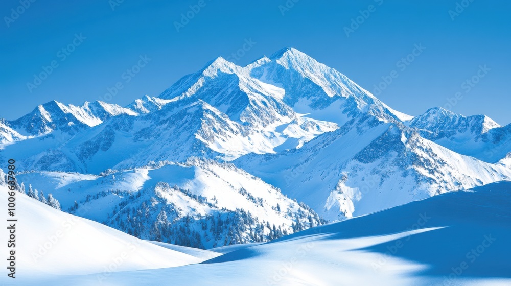 Fototapeta premium Majestic Snow-Capped Mountain Range Under Clear Blue Sky
