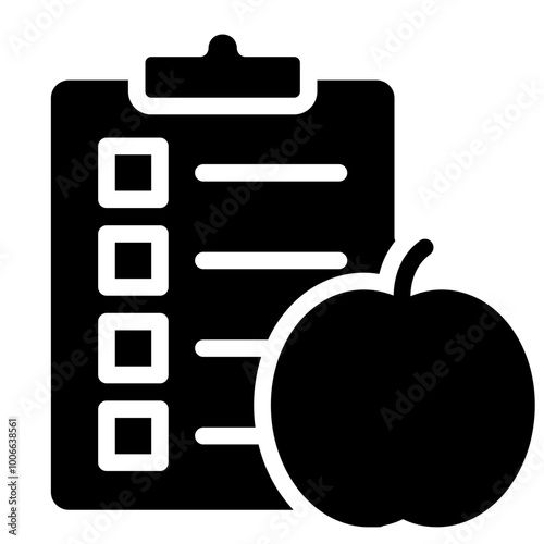 Apple with checklist line icon. Healthy diet concept. Nutrition plan. Meal schedule. Fruit and vegetables importance. Vegan and vegetarian food concept task list.