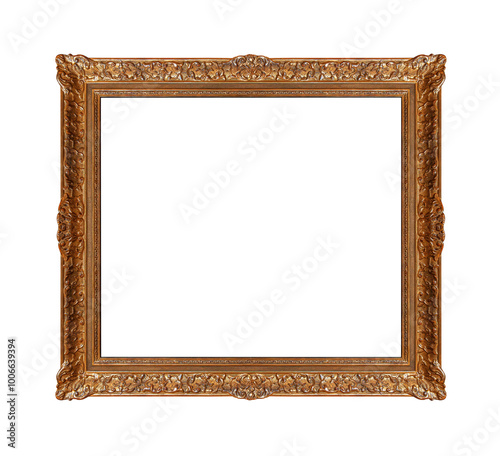 Antique golden picture frame isolated on white background.