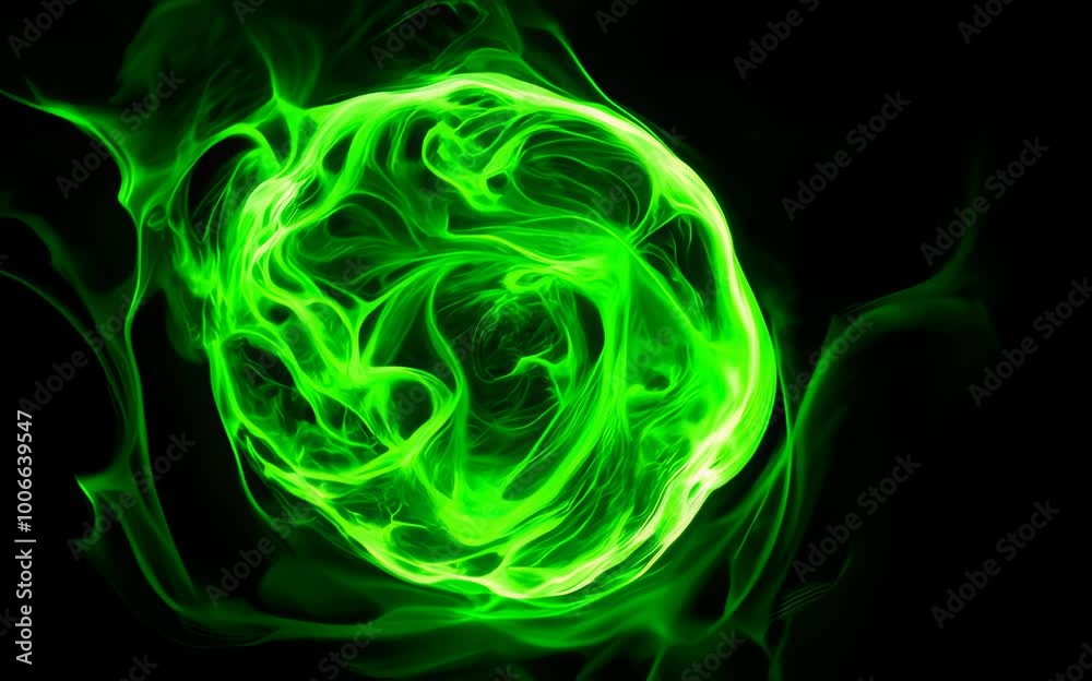 A swirling orb of vibrant green energy, pulsating with ethereal power, against a stark black backdrop. A swirling orb of vibrant green energy, pulsating with ethereal power, against a stark black backdrop.