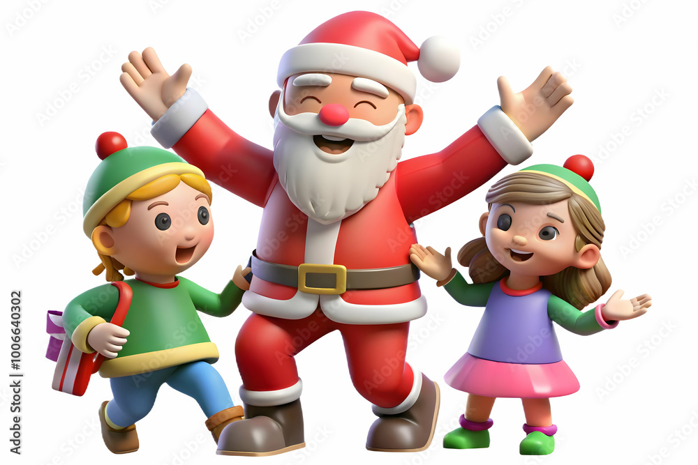 3D Santa Dancing with Children at Holiday Party: Capture Fun Moments & Lively Atmosphere with Excitement - Isolated Icon on White Background 3D Santa Dancing with Children at Holiday Party: Capture Fun Moments & Lively Atmosphere with Excitement - Isolated Icon on White Background