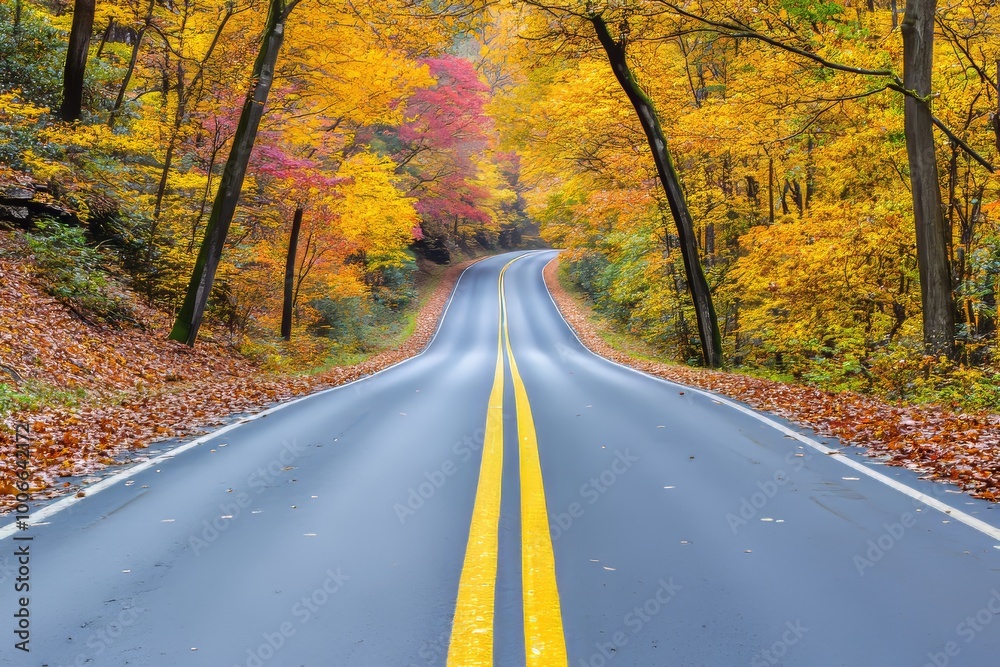 Fototapeta premium In colorful autumn time, a beautiful alley in colored autumn time
