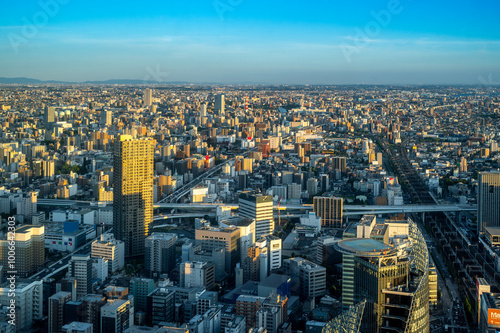 Obraz na płótnie sunset or sun rise of Nagooya cityscape with office building and downtown and Skyline twilight sky in summer season, Nagoya city, Aichi, Japan w salonie