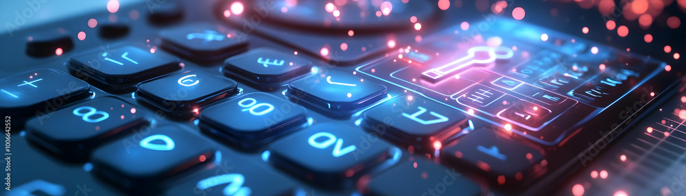 Top Down View of Calculator on White Surface with Holographic Financial Graphs & Community Symbols - Ample Copy Space for Creative Use Top Down View of Calculator on White Surface with Holographic Financial Graphs & Community Symbols - Ample Copy Space for Creative Use