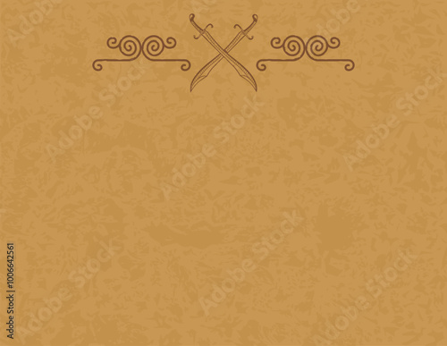 Medieval Parchment Background - Celtic Spirals, Lines and Crossed Scimitars Header
