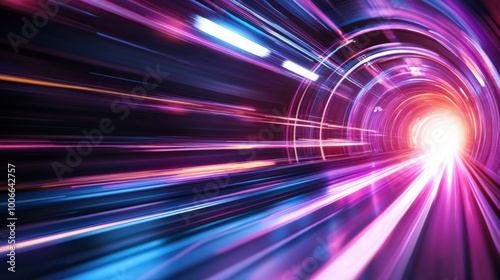 Vibrant Immersive Tunnel with Light Trails