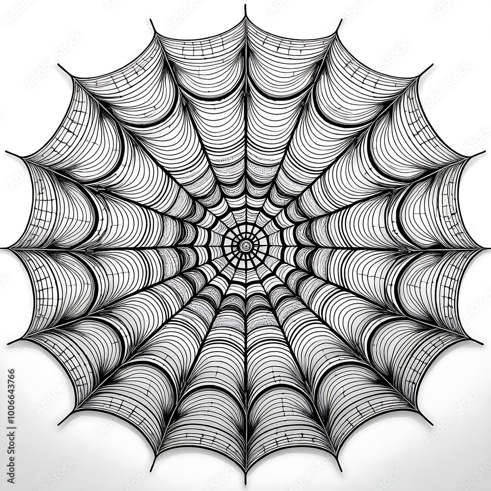 Obraz premium A detailed spider web silhouette showcasing intricate threads extending from the center in a circular design. Generative AI