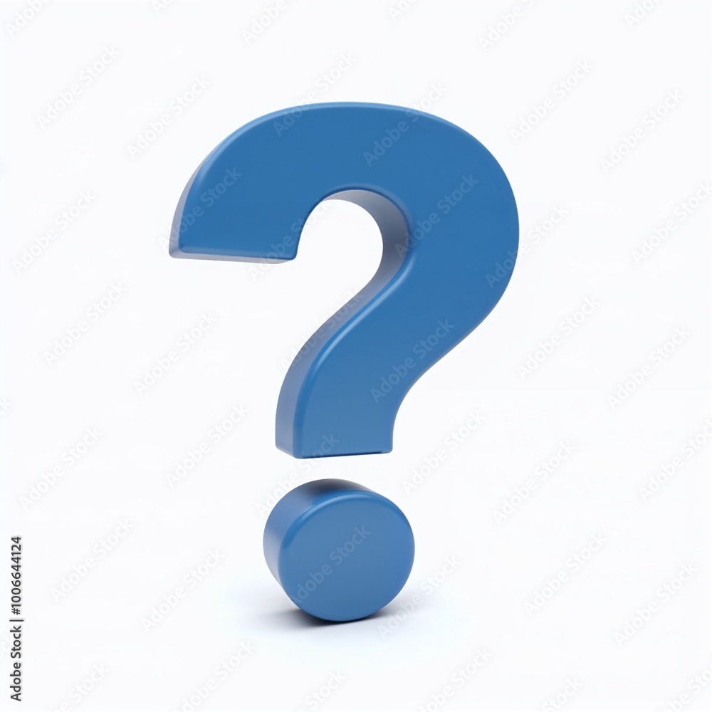 3D illustration of a blue question mark symbol on a minimalistic background with copy space 3D illustration of a blue question mark symbol on a minimalistic background with copy space