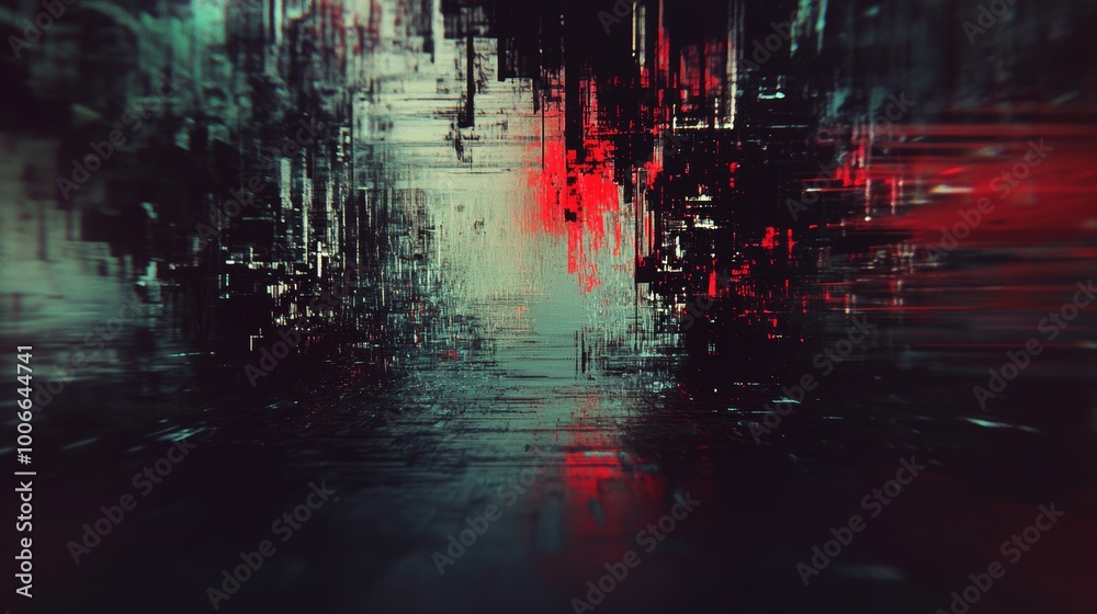 Abstract glitch-inspired artwork with bold red and aqua accents evokes a mesmerizing and futuristic cyber landscape. Abstract glitch-inspired artwork with bold red and aqua accents evokes a mesmerizing and futuristic cyber landscape.