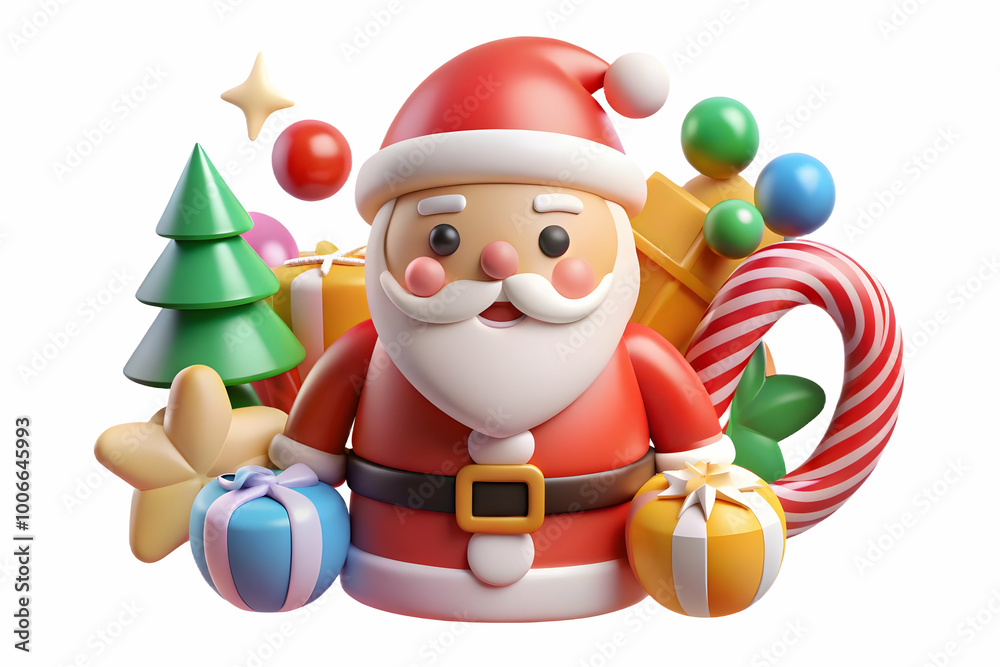 Obraz premium Santa's Upcycled Decorations: Seamless Background of Santa Crafting with Colorful Cartoon Elements | Perfect for Promotional Messages in Eco-Friendly Photo Stock Concept