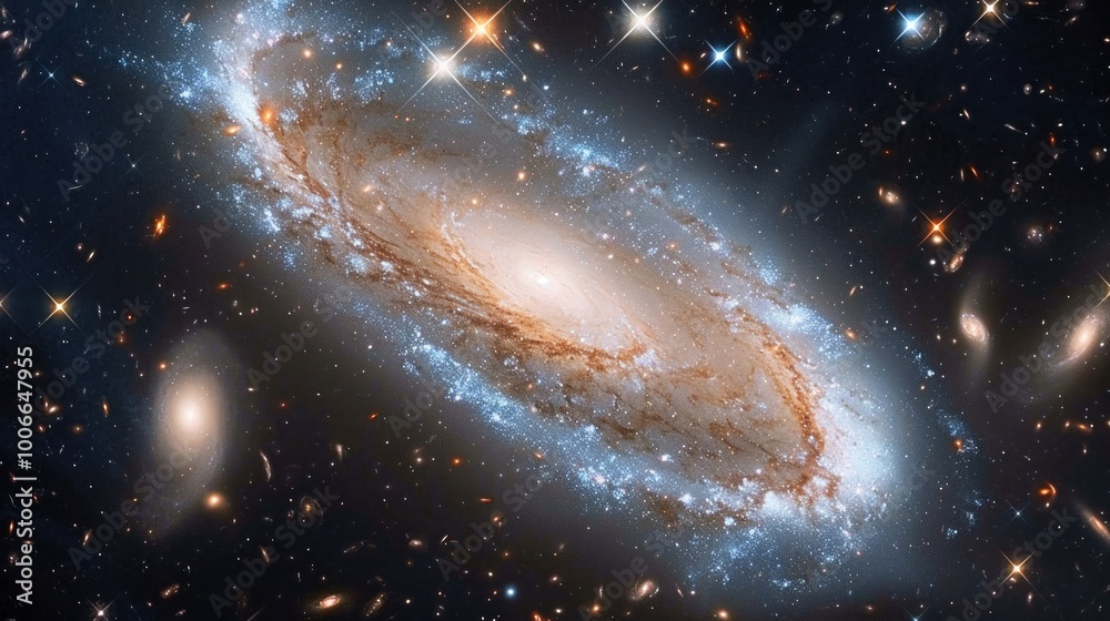 Detailed sharp image of a spiral galaxy with its arms extending gracefully Detailed sharp image of a spiral galaxy with its arms extending gracefully