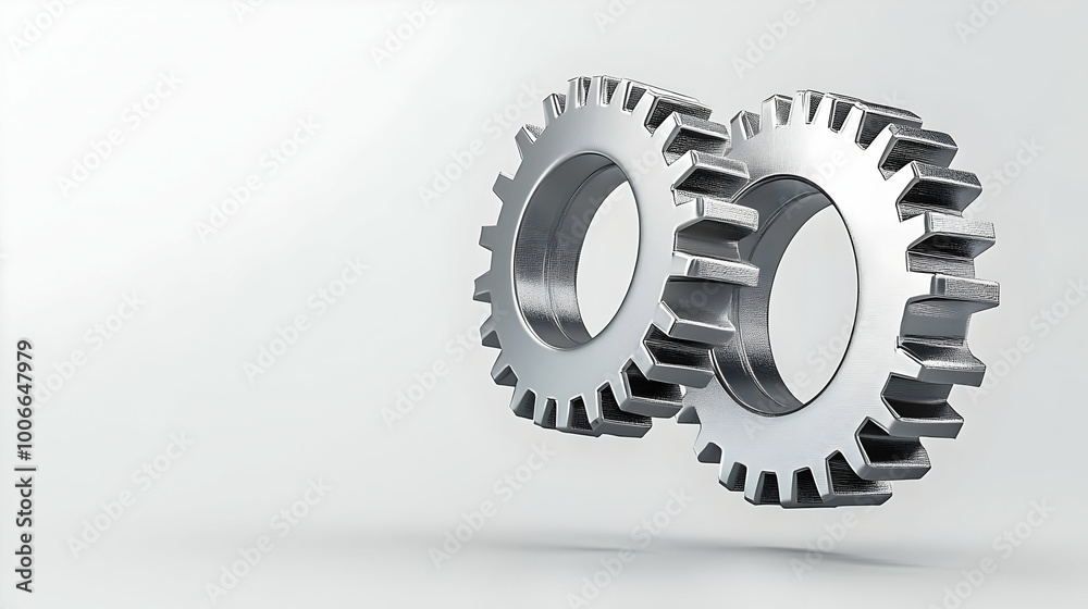 3D Interlocked Gears Icon - Metallic Gears Floating in Mid-Air on White Background, Symbolizing Teamwork and Community Growth - Vector Image 3D Interlocked Gears Icon - Metallic Gears Floating in Mid-Air on White Background, Symbolizing Teamwork and Community Growth - Vector Image