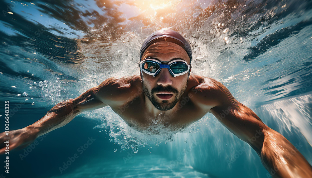 Naklejka premium man swimming in pool